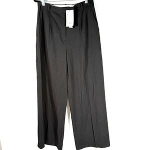 Zara XL Wide Leg Pants‎ Trousers High Waist Pleated Black Career Work whimsygoth